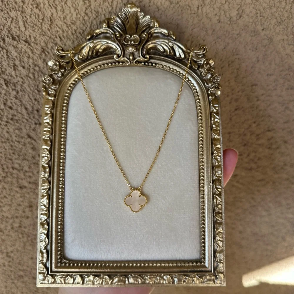 Alhambra Style Gold and White Clover Pendant Necklace